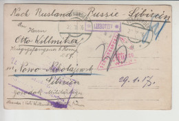 Card Sent From LIEBOTITZ Liebedice To POW Kriegsgefangen Lager Nowo Nikolajewsk Sibir Sibirien WWI 1916 - Légion En Sibérie