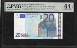 Greece  "Y"  20  EURO  Duinseberg Signature! Printer N001A1 PMG 64EPQ (Ecxeptional Paper Quality!)  Choice UNC! - 20 Euro