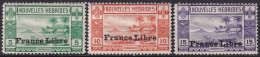 New Hebrides French 1941 Sc 67-9 Yt 124-6 Set Low Values MLH* Large Horizontal Creases - Nuevos