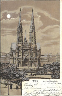 VIENNA, MAXIMILIANPLATZ, PARK, CHURCH, ARCHITECTURE, CART, HORSE, AUSTRIA, POSTCARD - Chiese