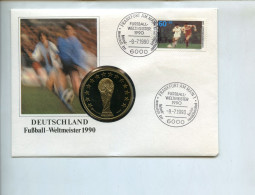 GERMANIA MEDAGLIA FOOTBALL ITALIA 90 WORLD CUP GERMANIA WELTMEISTER CALCIO BUSTA FRANCOBOLLO - Sonstige & Ohne Zuordnung