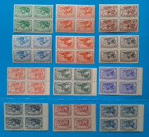 Greece Winds I & II 1942-43 Two Complete Airpost Sets In Blocks Of 4 Mint Never Hinged ** - Nuevos