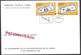 1975 THE FIRST NATIONAL BANK OF BOSTON NACIONALIZADO COVER FEDERACION FILATELICA CUBANA - FDC