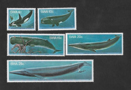 SD)1980 SOUTHWEST AFRICA MARINE LIFE, WHALES, ORCINUS ORCA, SOUTHERN WHALE, Sperm Whale, BLUE WHALE, 5 TIMBERS MNH - Altri - Africa