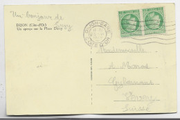 FRANCE MAZELIN 2FR PAIRE CARTE 5 MOTS MEC DIJON GARE 23.VI.1947 POUR SUISSE AU TARIF - 1945-47 Ceres De Mazelin