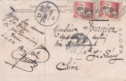 Carte Expédiée De HOKOW Avec 2 Timbres Indochinois Indochine Pour Ji-Liang Chine China - China