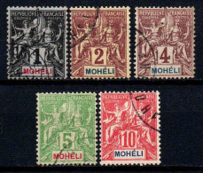 Mohéli - 1906  -  N° 1 à 5   - Oblitéré - Used - Used Stamps