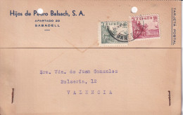 TARJETA COMERCIAL 1946 SABADELL  A  VALENCIA - Andere & Zonder Classificatie