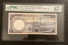 1968, PMG 67 Superb Gem Unc, Saudi Arabia 10 Riyals, Wmk Arms, Pick 13, SN 190 493044 - Saudi-Arabien