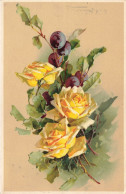 FLEURS PLANTES - Fleurs - Roses Jaunes - Raisins - Carte Postale Ancienne - Fleurs