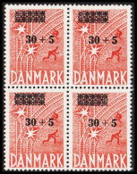 1955. DANMARK. 30+5 On 20+5 Liberation-fund In Never Hinged 4-block. (Michel 354) - JF540690 - Covers & Documents