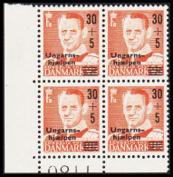 1957. DANMARK. 30+5 Ungarnshjælpen On 95 øre Frederik IX In Never Hinged 4-block With Margin ... (Michel 366) - JF540692 - Covers & Documents