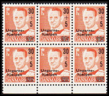 1957. DANMARK. 30+5 Ungarnshjælpen On 95 øre Frederik IX In Never Hinged 6-block. (Michel 366) - JF540693 - Storia Postale