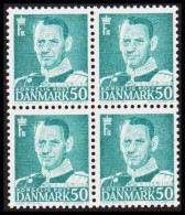 1953. DANMARK. Frederik IX 50 øre In Never Hinged 4-block.  (Michel 335) - JF540725 - Storia Postale