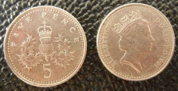 Pièce Grande Bretagne Five Pence    Elizabeth II D G REG F D 1991 - 5 Pence & 5 New Pence