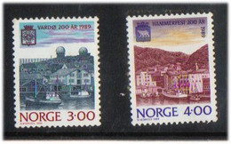 Norway 1989 Town Jubilees, Vardø And Hammerfest, Mi 1015-1016, MNH(**) - Nuevos