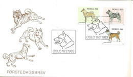 Norge Norway 1983 Norwegian Dog Breeds,Norwegian Buhund,.Norwegian Elkhound, Norwegian Lundspitz  Mi 878-880, FDC - Cartas & Documentos