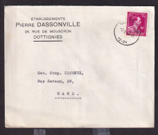 DDFF 280 -- Enveloppe TP Surcharge Typo Moins 10 % DOTTIGNIES 1946 - Entete Ets Pierre Dassonville - 1946 -10 %