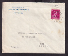 DDFF 281 -- Enveloppe TP Surcharge Typo Moins 10 % DOTTIGNIES 1946 - Entete S.A. Tissage D' HAUBOURDIN - 1946 -10%