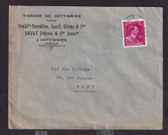 DDFF 282 -- Enveloppe TP Surcharge Typo Moins 10 % DOTTIGNIES 1946 - Entete Tissage Sault Frères § Cie - 1946 -10 %