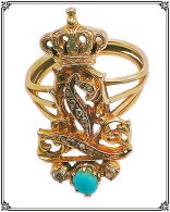 Magnifique Bague Léopold II De Belgique - Or Jaune 18 Carats - Diamants - Turquoise - #AffairesConclues - Ring