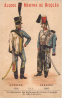 Chromo Image De L'Alcool De Menthe Ricqlès Série Des Uniformes De L'Armée Hussard De 1800 Et 1830 - Geschiedenis