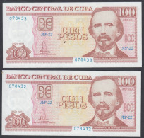 CUBA 2023. BILLETE DE 100 PESOS. SIN CIRCULAR.  PAREJA CORRELATIVA. PERFECTO ESTADO UNC - Cuba