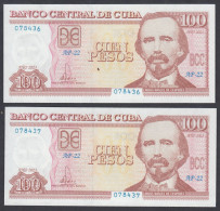 CUBA 2023. BILLETE DE 100 PESOS. SIN CIRCULAR.  PAREJA CORRELATIVA. PERFECTO ESTADO UNC - Cuba