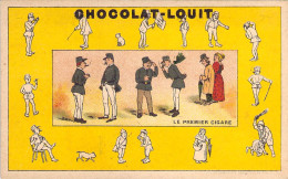 Chromo Image Du Chocolat Louit Rare Série Le Premier Cigare Lithographie Vieillemard & Fils - Louit