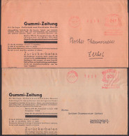 Berlin SW68, SW19, Zwei Streifbandsendungen Gummi-Zeitung - Frankeermachines (EMA)