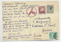 MONACO ENTIER 80C GRIS  ROUGE CP RARE + 40C NEUF +1FR20 MONTE CARLO 6.2.1943  POUR SUISSE  + CENSURE TARIF 2FR40 - Enteros  Postales