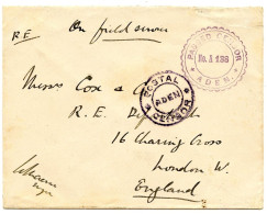 ADEN - CENSURE POSTAL * CENSOR * ADEN + PASSED CENSOR N°A188 * ADEN * + AU VERSO BASE OFFICE ADEN SUR LETTRE, 1918 - Aden (1854-1963)