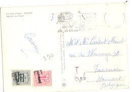 BELGIQUE YT N°1037 B Et 1172 UTILISES A TITRE DE TAXE SUR CP PROVENANT DE FRANCE - Storia Postale