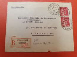 France - Enveloppe En Recommandé De Strasbourg Pour Paris En 1939 - J 157 - 1921-1960: Moderne