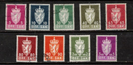 NORWAY NORGE NORWEGEN NORVÈGE 1969 - 1973 DIENSTMARKEN OFFICIALS OFF.SAK.  COAT OF ARMS STAATSWAPPEN USED - Dienstmarken