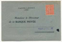 FRANCE - Env. Réponse BANQUE PRIVÉE Marseille Affr 50c Semeuse Lignée Perforé B.P - Non Utilisée - Lettres & Documents