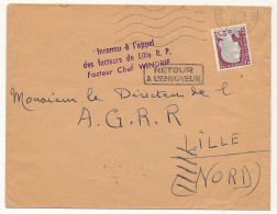 FRANCE - Env. 1961 Cachet "Inconnu à L'appel Des Facteurs De Lille R.P. Facteur Chef WINDRIF - Handstempel