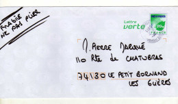 Enveloppe FRANCE Prêt à Poster Lettre Verte 20g Oblitération LA POSTE 00845A 18/12/2015 - PAP: Sonstige (1995-...)