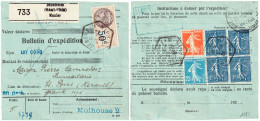 FRANCE / COLIS-POSTAUX D'ALSACE-LORRAINE - BORDEREAU De JEBSHEIM (Ht.-Rhin) Pour St Pons, Hérault -Semeuses - Cartas & Documentos