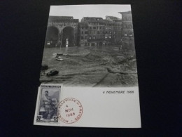 4 NOVEMBRE 1966 ALLUVIONE DI FIRENZE PIAZZA SIGNORIA FOTOGRAFICA ANNULLO RICORDO FRANCOBOLLO SOVRASTAMPATO - Floods