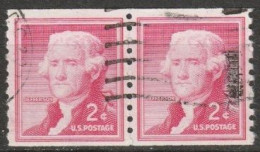 USA 1954  Mi-Nr.654 Paar O Gestempelt Rollenmarke Thomas Jefferson ( U 46) Günstige Versandkosten - Rollen