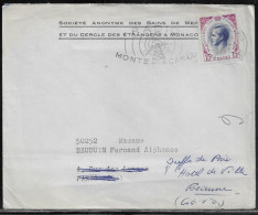 Monaco. Stamps Sc. 337 On Letter, Sent From Monte-Carlo, Monaco On 6.05.1957 To Paris, France, RADIO MONTE CARLO Slogan - Cartas & Documentos