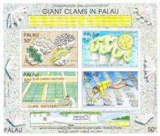 PALAU(1991) Giant Clams. Skin Diver. Imperforate Minisheet Of 5 Mounted On BDT International Security Proof Folder. Scot - Palau