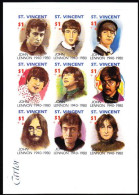 ST. VINCENT(1991) John Lennon. Imperforate Proof Sheet Of 9 Mounted On Cartor S.A. Proof Card. Scott No 1503. - St.Vincent (1979-...)