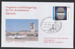2020, Swissair, Erstflug, Berlin Brandenburg - Zürich - Erst- U. Sonderflugbriefe