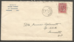 1909 Lennox & Addington County Cover 2c Edward CDS Napanee Ont To Tamworth Ontario - Histoire Postale