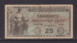 UNITED STATES - 1951 Military Payment Certificate 25 Cents Circulated Banknote - 1951-1954 - Series 481