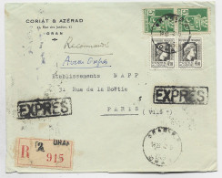 MARIANNE ALGERIE 4FR50 PAIRE + 5FR BLASON PAIRE LETTRE COVER REC EXPRES AVION ORAN RP 2.5.1945 POUR PARIS - 1944 Hahn Und Marianne D'Alger