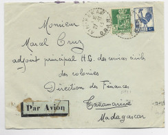 COQ  ALGERIE 4FR  + 5FR BLASON  LETTRE COVER  AVION C. PERLE AIN TEKAN 27.11.1945 ORAN POUR MADAGASCAR - 1944 Coq Et Maríanne D'Alger