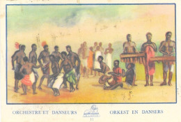 Chromo - Publicité Chocolat Delhaize - Série L'Afrique N° 11 - Orchestre Et Danseurs - Other & Unclassified